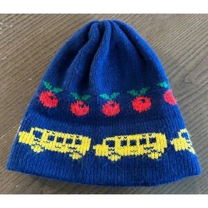 Vintage School Days Kids School Buss and Apples Knitted Beanie Back to School